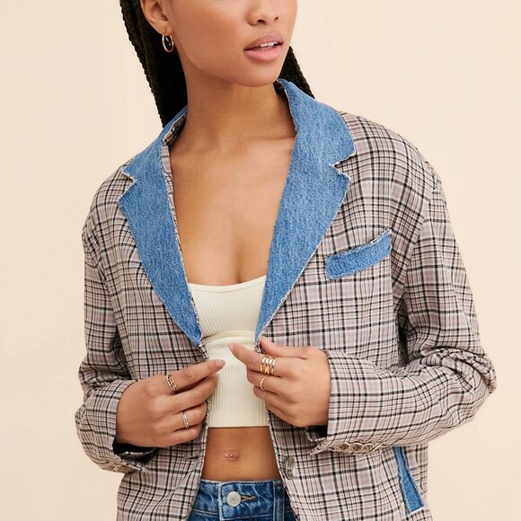 Free People Riley Vintage Denim Trim Blazer - Picture 2 of 4